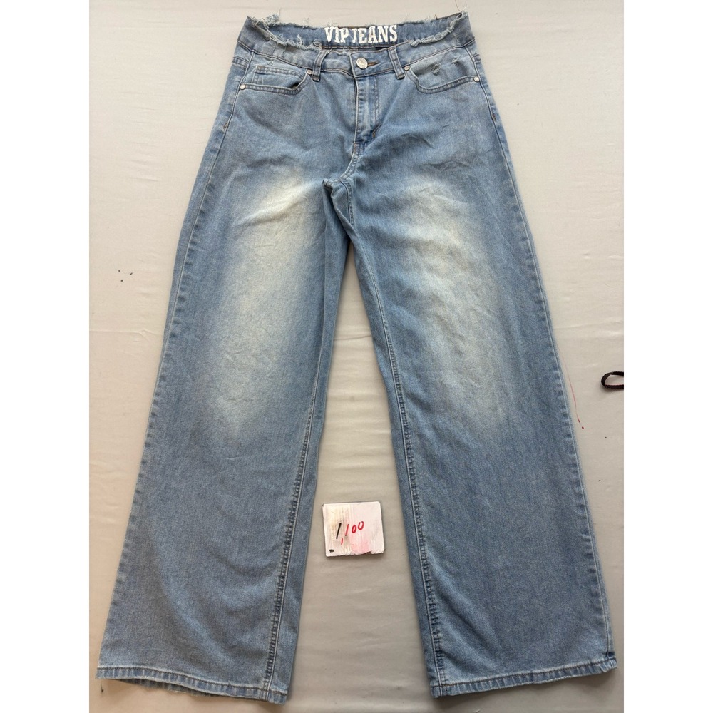VIP Jeans Wide Leg Light Wash Frayed Waist Denim Pants Size 7/8 1-60964ANA-11L